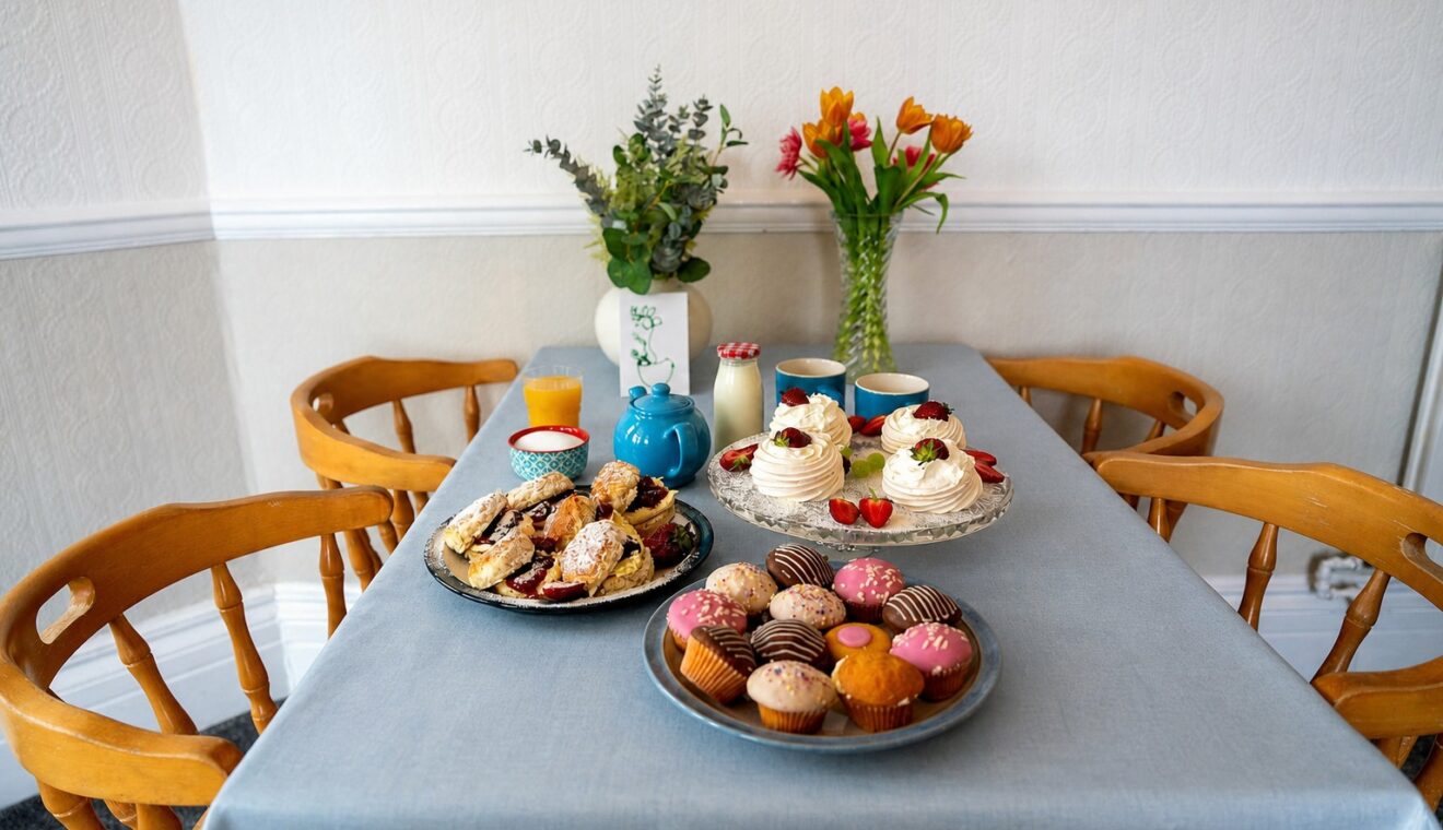 A full afternoon tea spread of cakes and pastries at Kingsmount