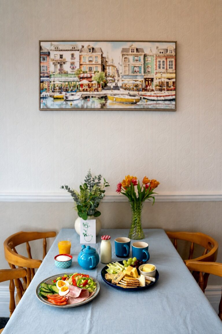 A table set with lunch plates and refreshments